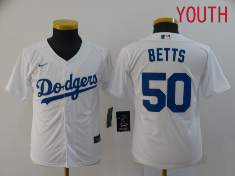 Youth Los Angeles Dodgers #50 Betts White Nike Game MLB Jerseys